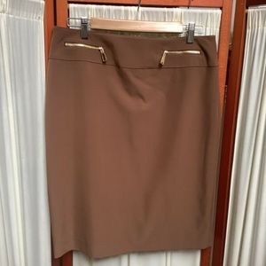 Worth NY Tan Brown Pencil Skirt with Zipper Accents Size 8